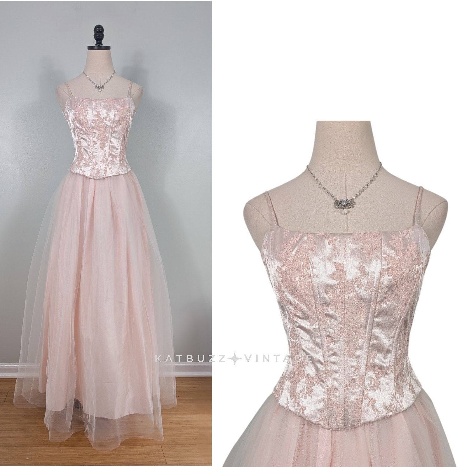 Vintage Prom Dress Maxi Gown 4 Pink Fairy Princess Ballerina Corset Coquette 90s
